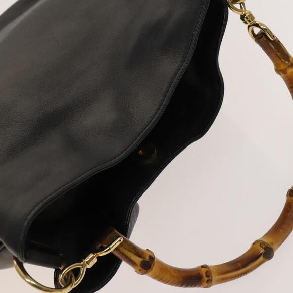 GUCCI Bamboo Hand Bag Leather Black Gold 001 001 - Picture 6 of 16